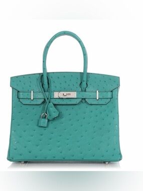Teal genuine Ostrich Leather Tote Bag Vert Verona Birkin 30 PHW 2020 blue green